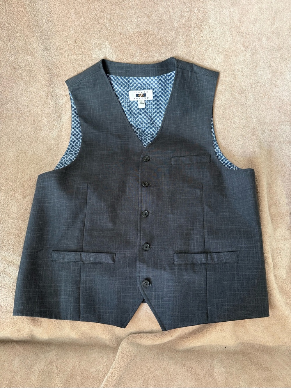 Joseph Abboud Dark Gray Vest with Blue Patterned Lining